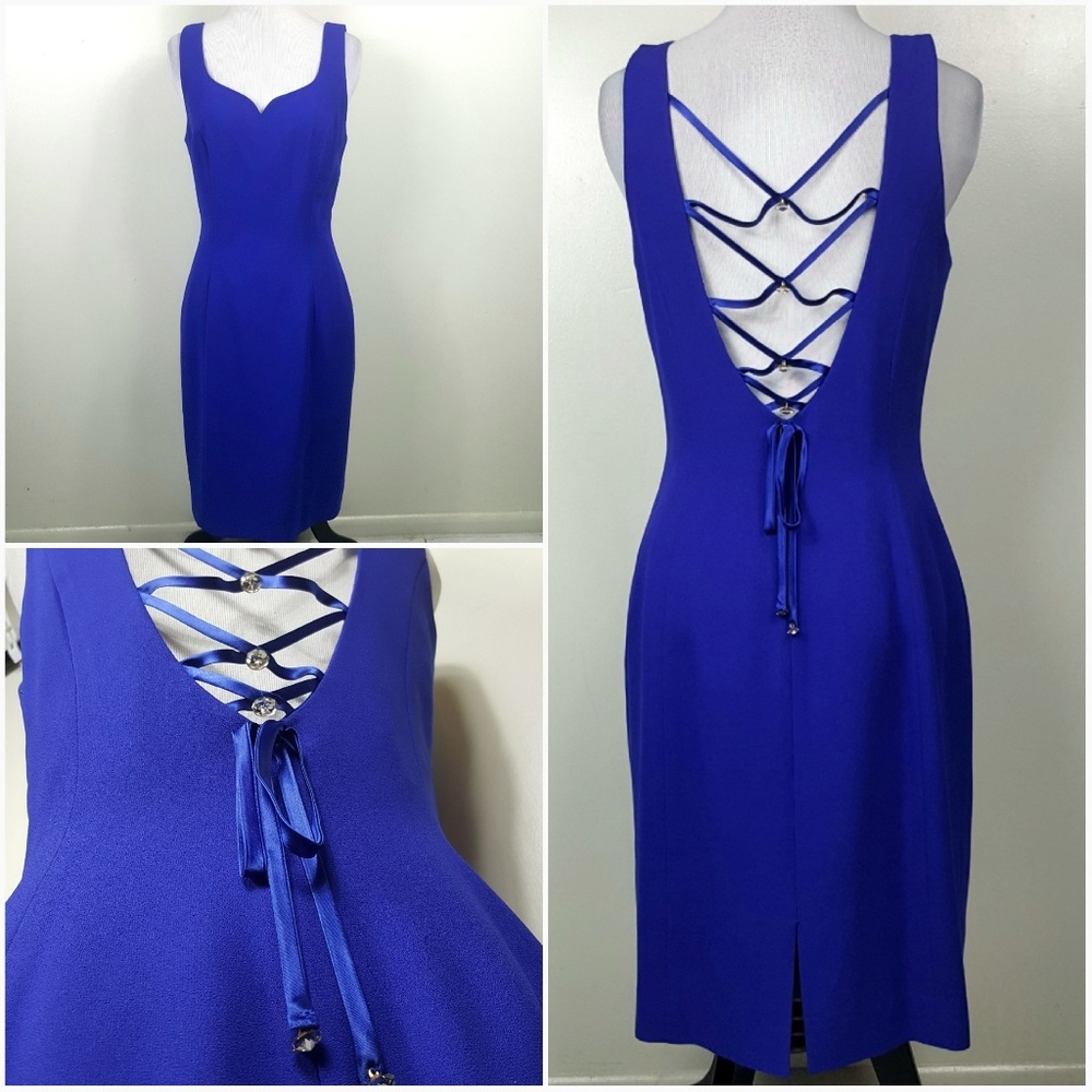 Rimini Royal Blue Lace-Up Back Sheath Dress